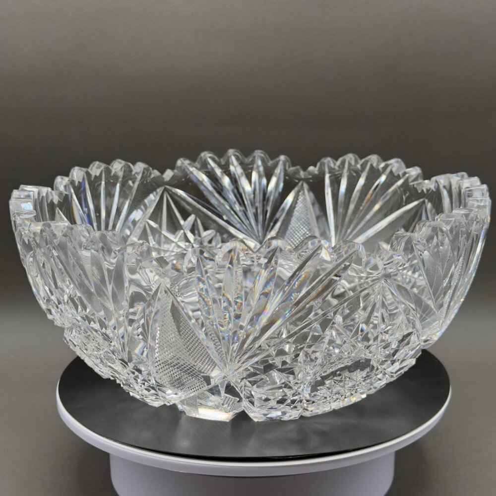 American Brilliant Period ABP Cut Glass Sawtooth Bowl Libbey 9” READ
